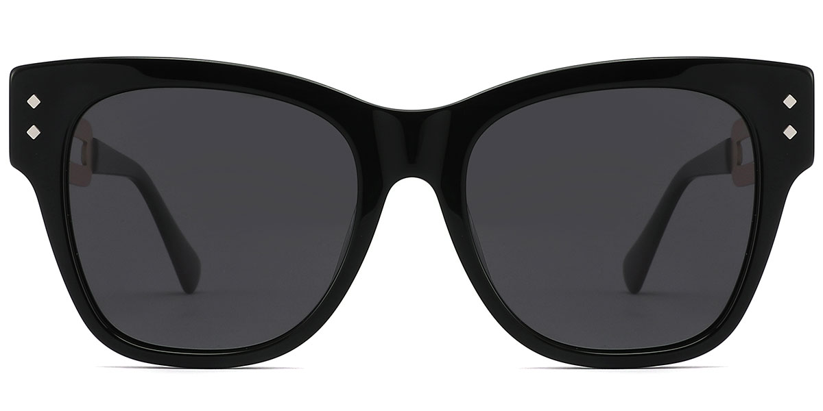 Women's Acetate Square Sunglasses black+dark_grey_polarized