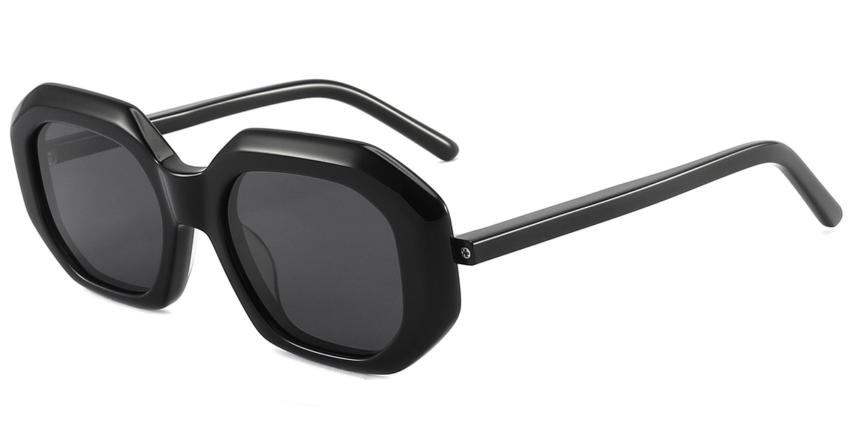 Women's Acetate Geometric Sunglasses black+dark_grey_polarized