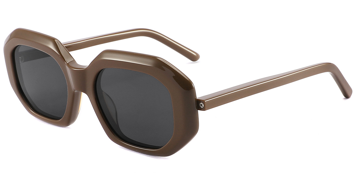 Women's Acetate Geometric Sunglasses brown+dark_grey_polarized