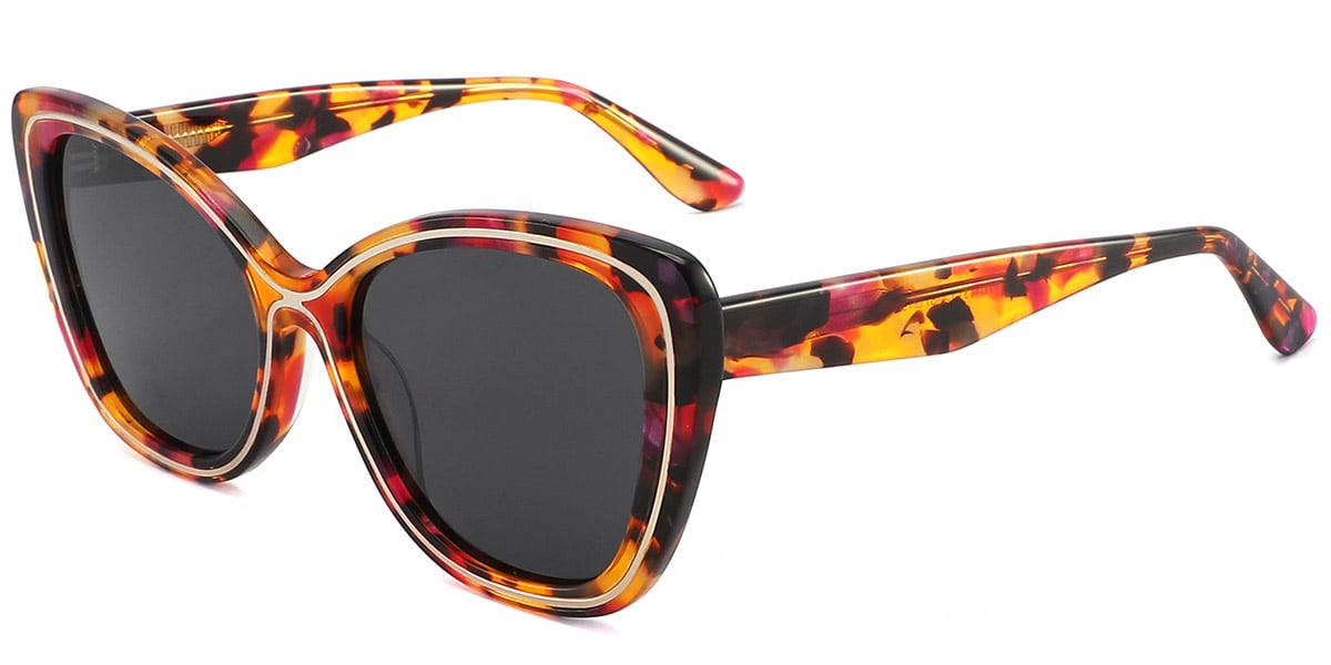 Acetate Square Cat Eye Sunglasses pattern-translucent+dark_grey_polarized