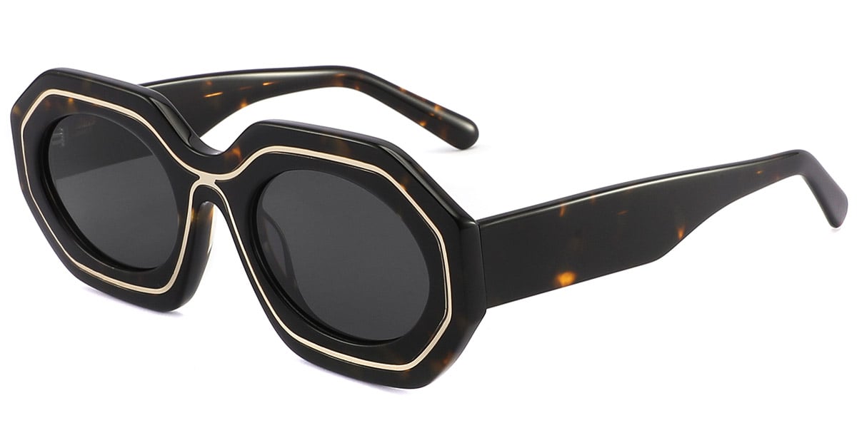 Acetate Oval Sunglasses tortoiseshell-black+dark_grey_polarized