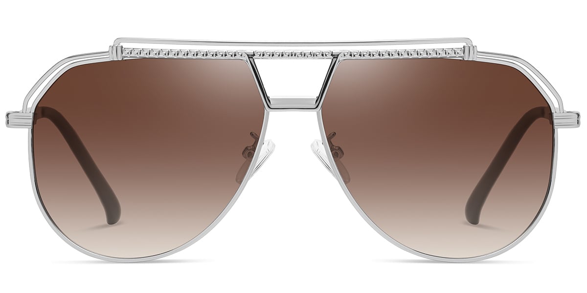Aviator Geometric Sunglasses silver+gradient_amber