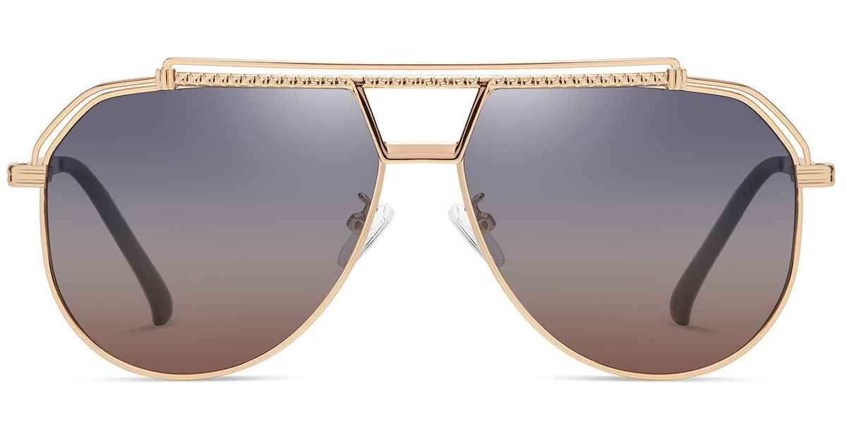 Aviator Geometric Sunglasses gold+blue-pink