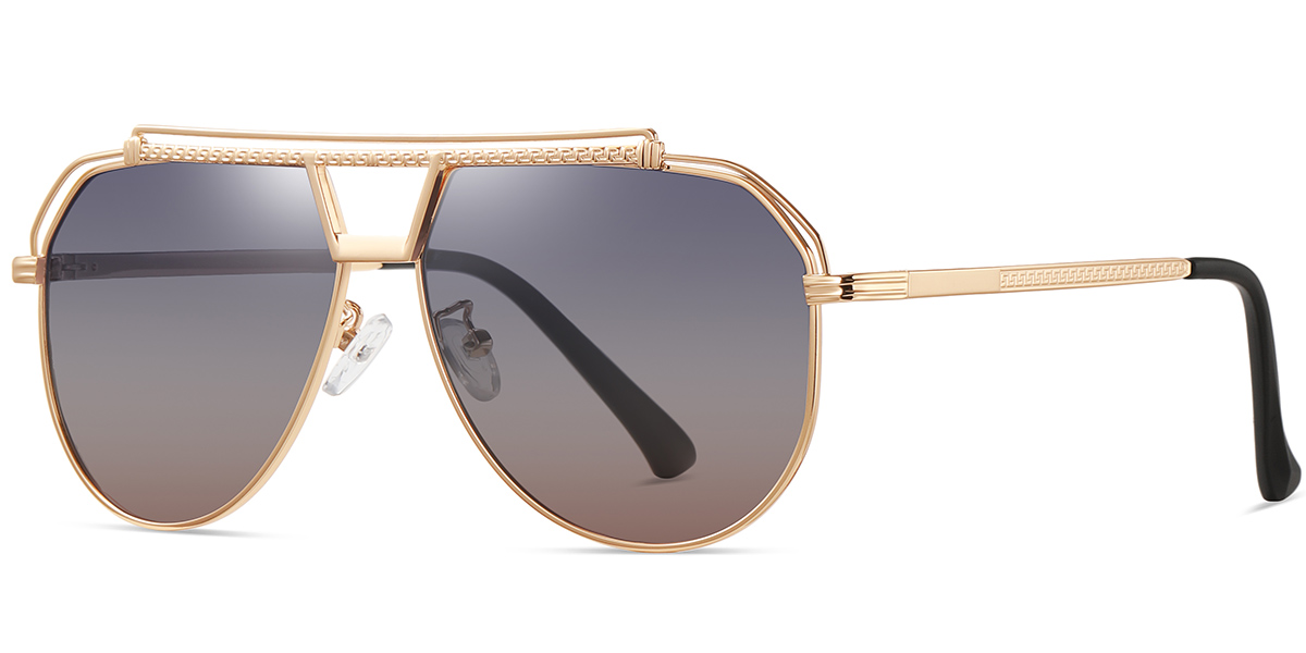 Aviator Geometric Sunglasses gold+blue-pink