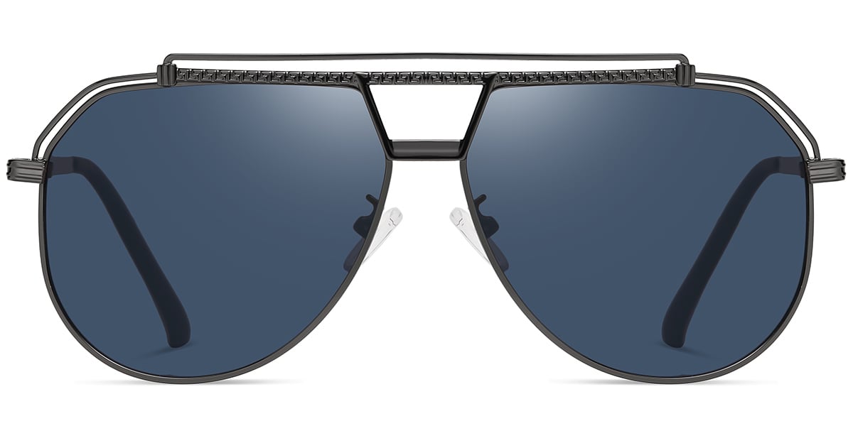 Aviator Geometric Sunglasses gun_metal+dark_blue