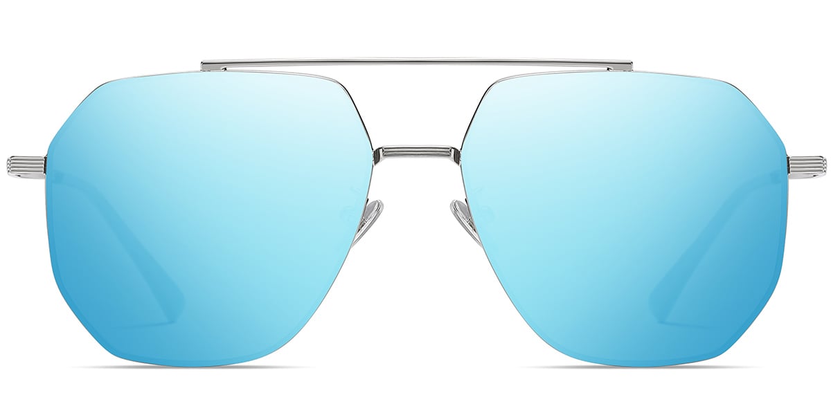 Aviator Geometric Sunglasses silver+mirrored_ice_blue_polarized