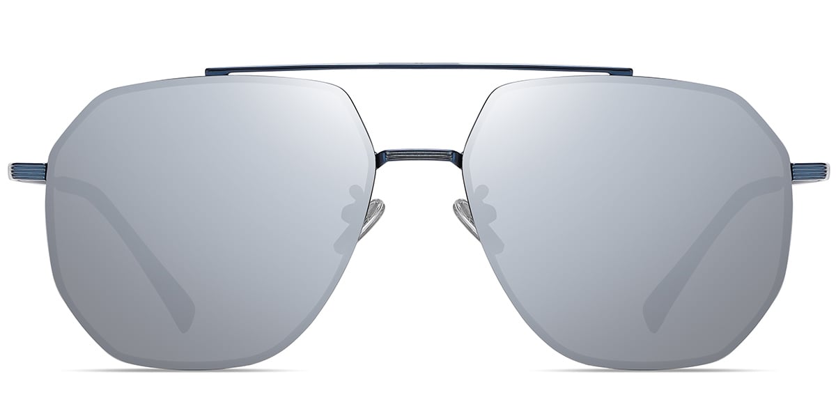 Aviator Geometric Sunglasses blue+mirrored_silver_polarized