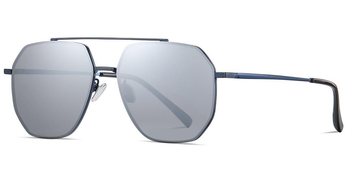 Aviator Geometric Sunglasses blue+mirrored_silver_polarized