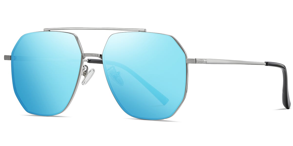 Aviator Geometric Sunglasses silver+mirrored_ice_blue_polarized