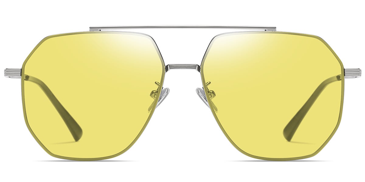 Aviator Geometric Sunglasses silver+yellow_polarized