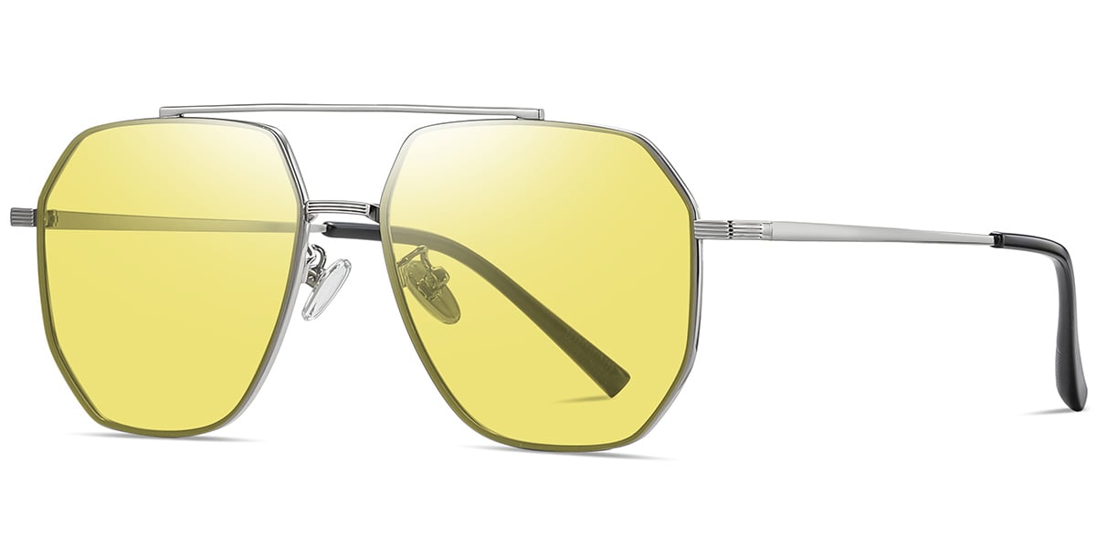 Aviator Geometric Sunglasses silver+yellow_polarized