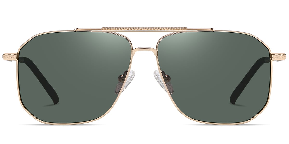 Aviator Geometric Sunglasses gold+dark_green_polarized