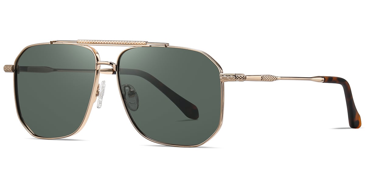 Aviator Geometric Sunglasses gold+dark_green_polarized