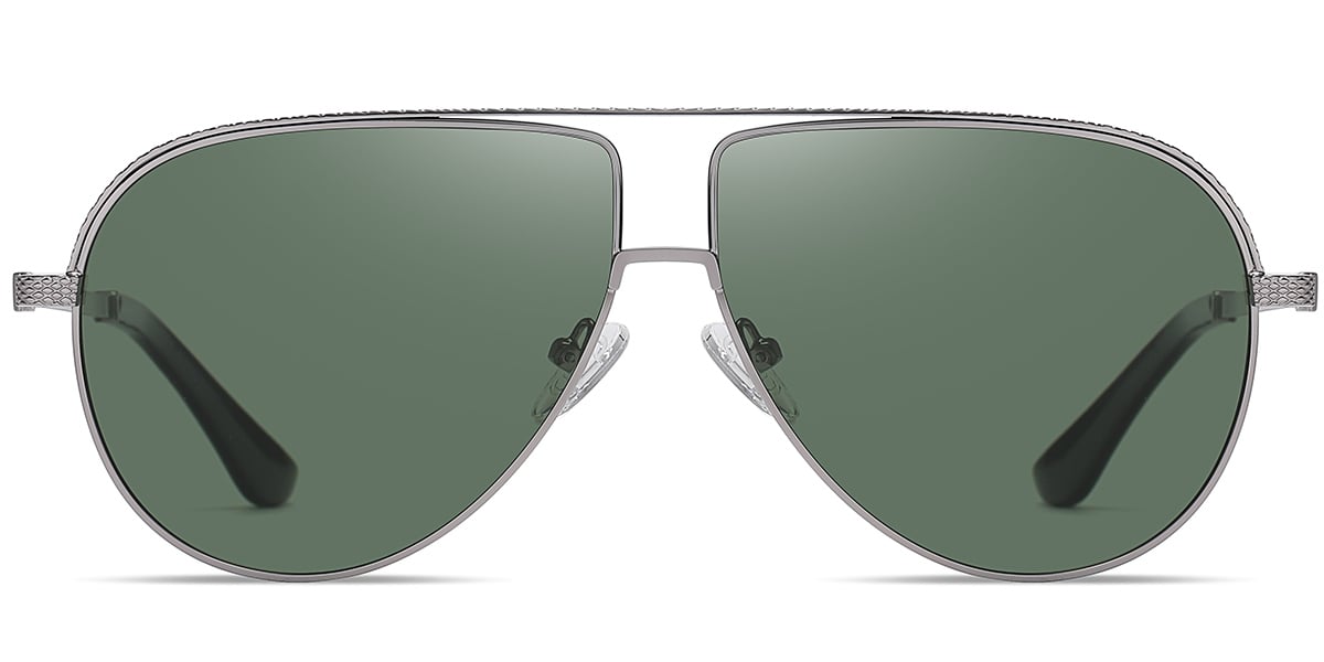 Aviator Geometric Sunglasses gun_metal+dark_green_polarized