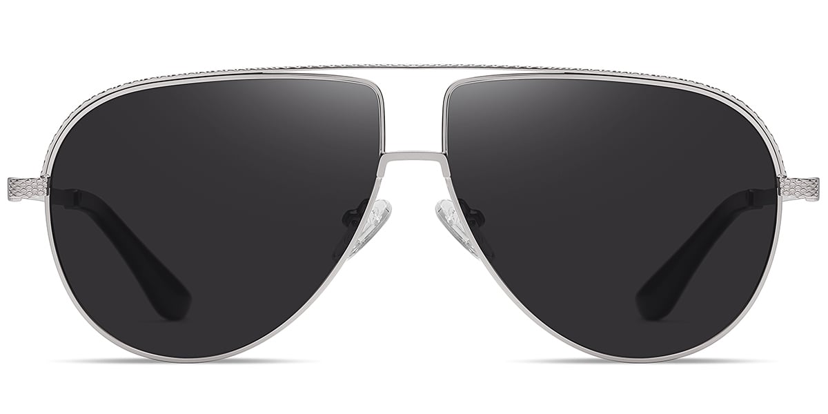 Aviator Geometric Sunglasses silver+dark_grey_polarized