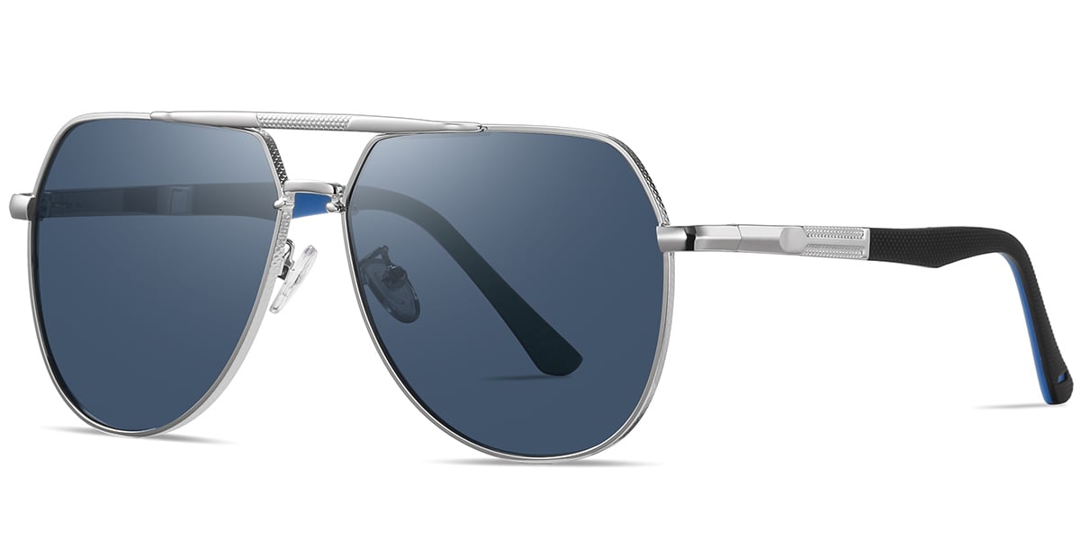Men's Aviator Geometric Sunglasses silver+dark_blue