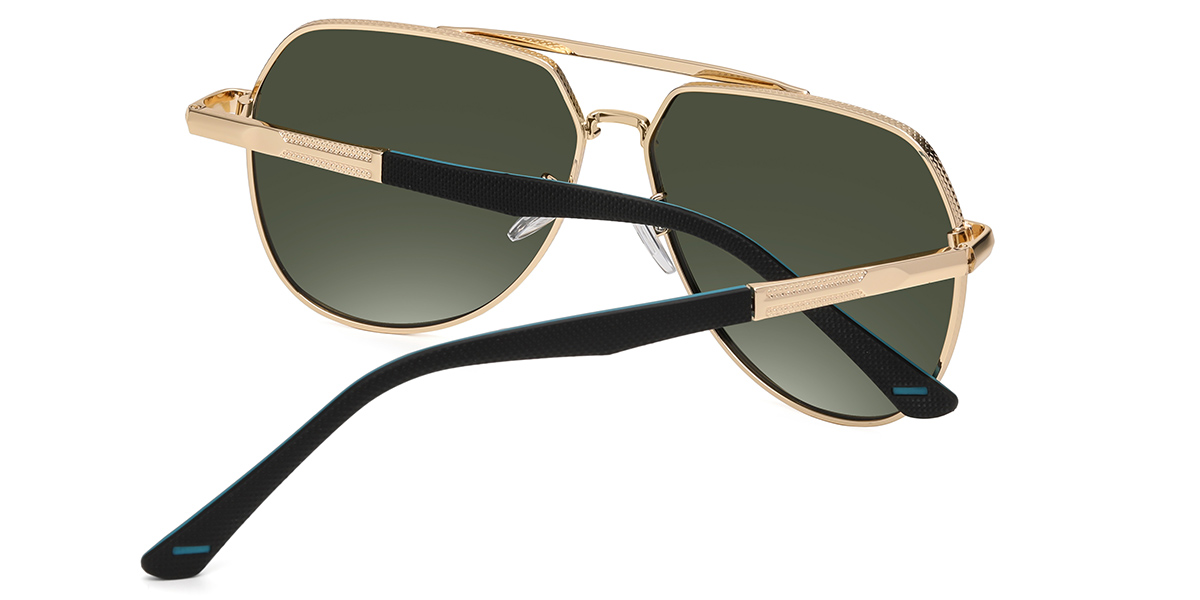 Men's Aviator Geometric Sunglasses gold+dark_green_polarized