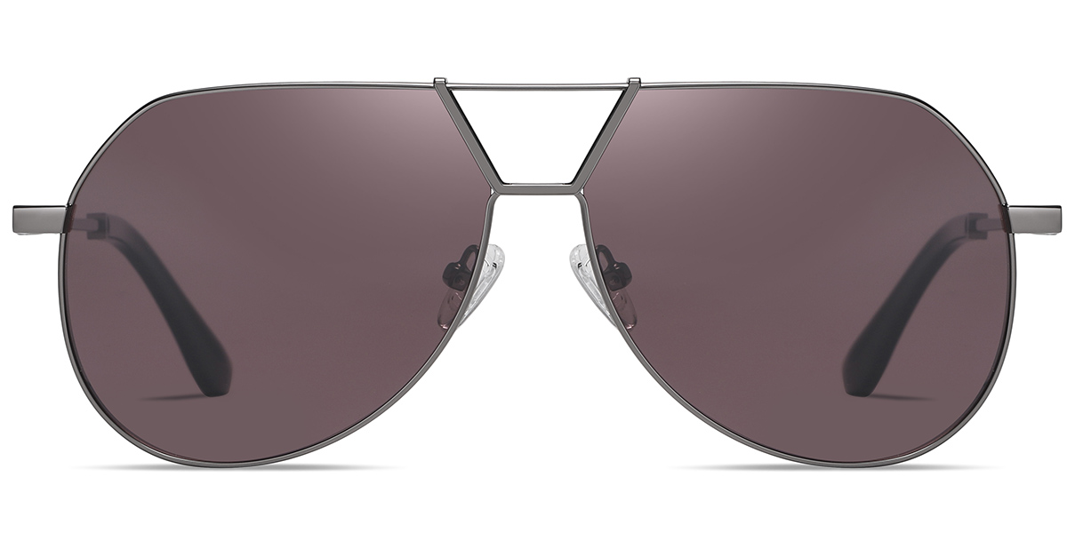 Aviator Geometric Sunglasses gun_metal+grey-amber