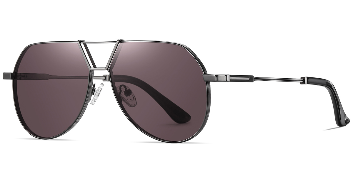 Aviator Geometric Sunglasses gun_metal+grey-amber