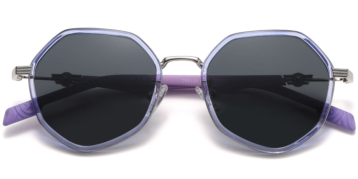 Kid‘s Geometric Sunglasses translucent-purple+dark_grey_polarized