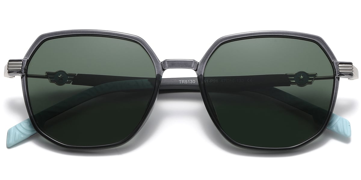 Kid's Geometric Sunglasses grey+dark_green_polarized