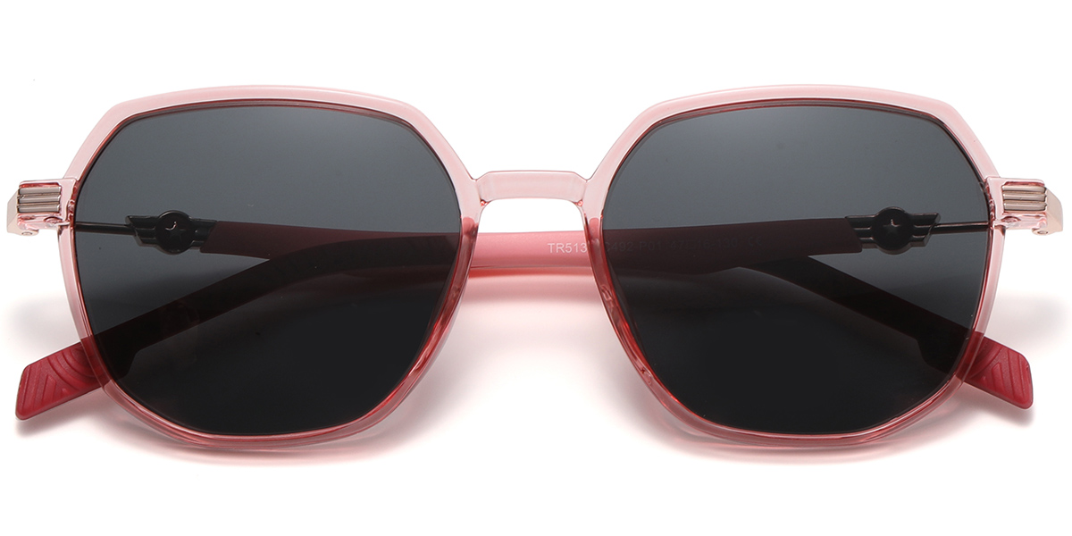 Kid's Geometric Sunglasses translucent-pink+dark_grey_polarized