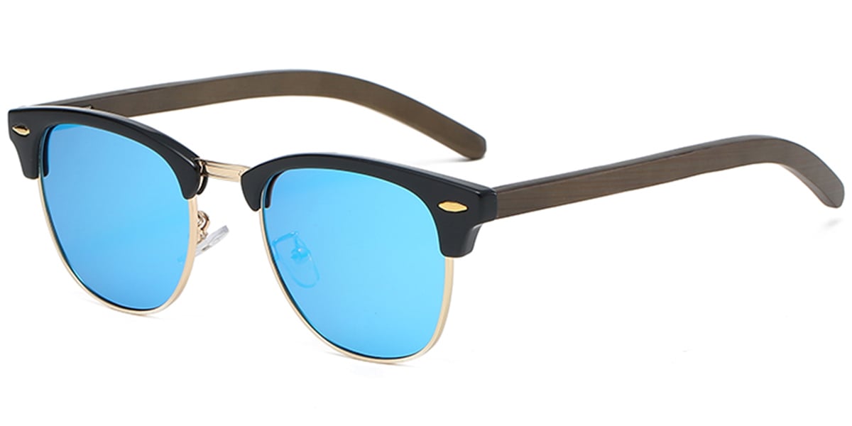 Square Sunglasses black-gold+mirrored_blue_polarized