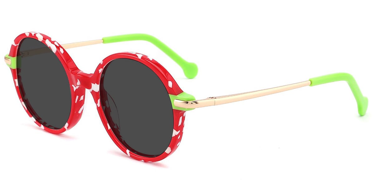 Kid's Acetate Round Sunglasses pattern-red+dark_grey_polarized