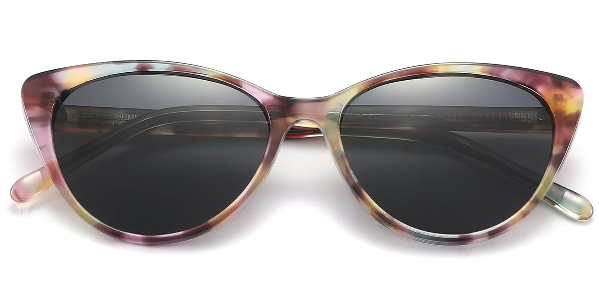 Acetate Cat Eye Sunglasses translucent-rose+dark_grey_polarized