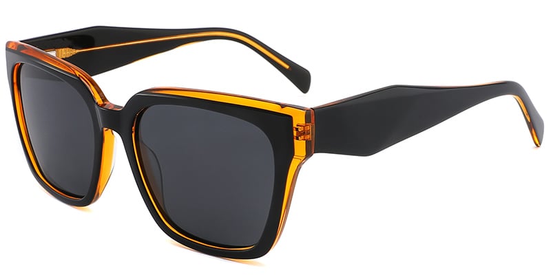 Acetate Square Sunglasses pattern-yellow+dark_grey_polarized