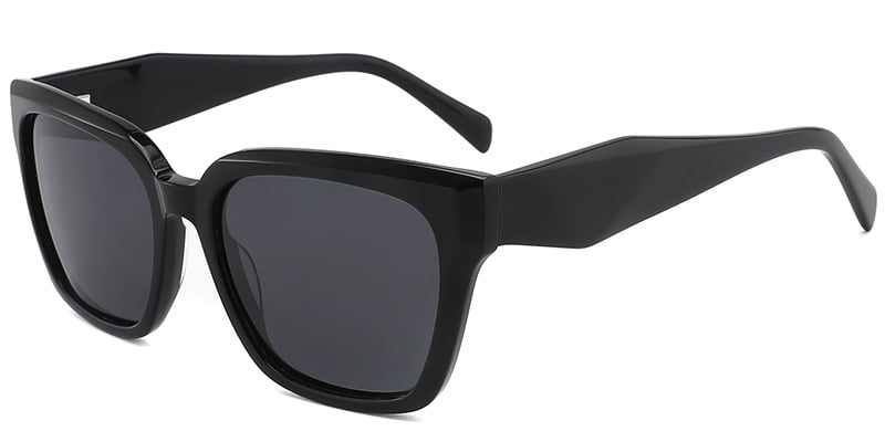 Acetate Square Sunglasses black+dark_grey_polarized