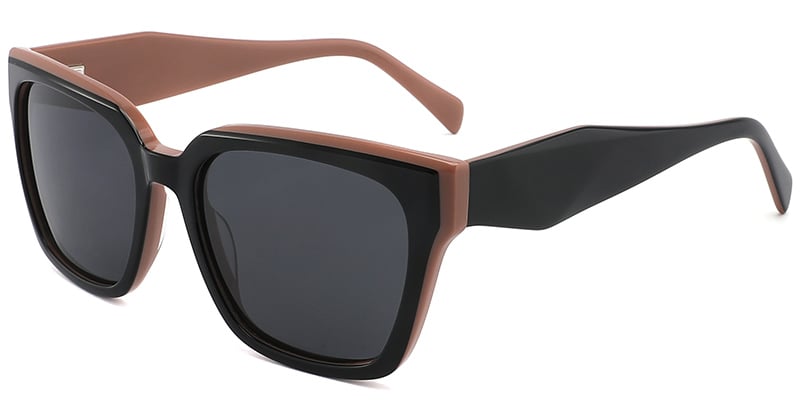 Acetate Square Sunglasses pattern-brown+dark_grey_polarized