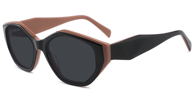 Acetate Geometric Sunglasses pattern-brown+dark_grey_polarized