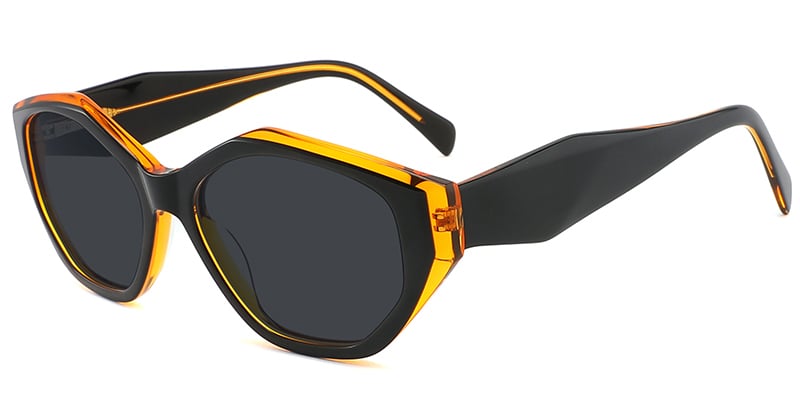 Acetate Geometric Sunglasses pattern-yellow+dark_grey_polarized