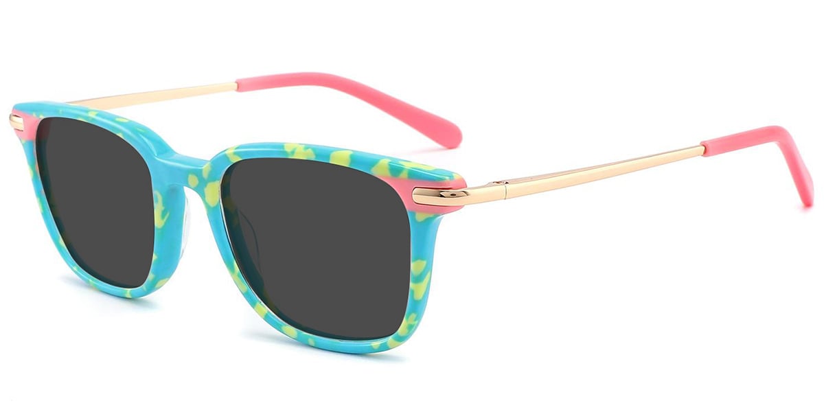 Kid's Acetate Square Sunglasses pattern-blue+dark_grey_polarized