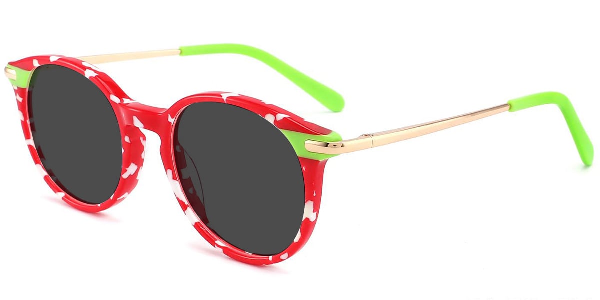 Kid's Acetate Round Sunglasses pattern-red+dark_grey_polarized