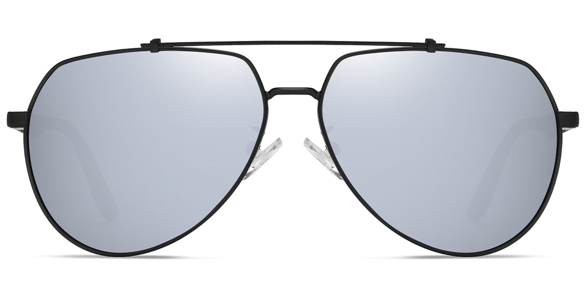 Aviator Sunglasses matte-black+mirrored_silver_polarized