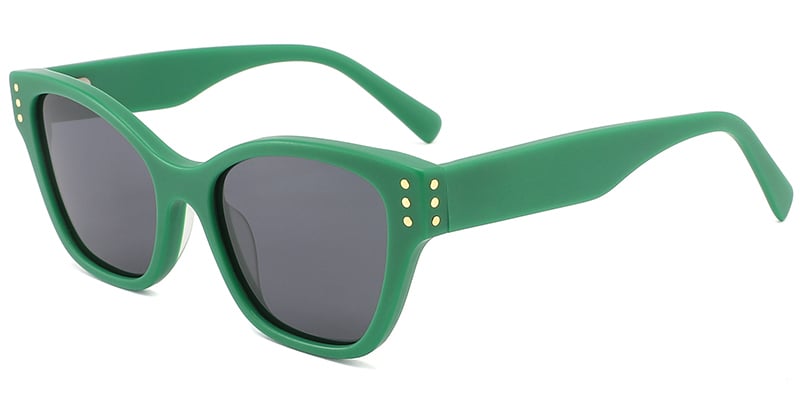 Acetate Square Cat Eye Sunglasses green+dark_grey_polarized