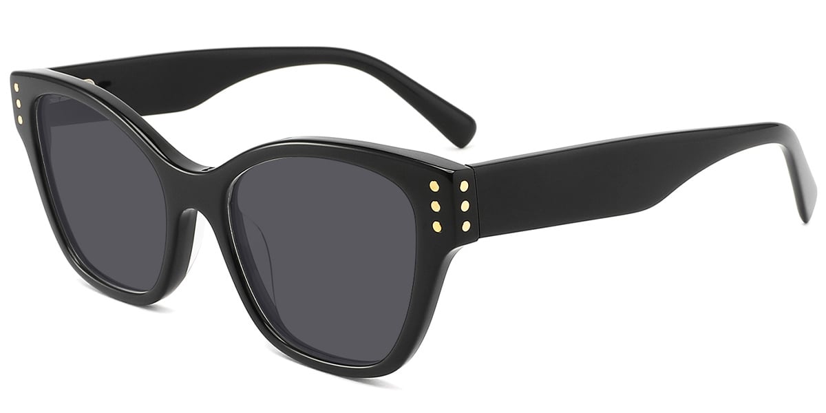 Acetate Square Cat Eye Sunglasses black+dark_grey_polarized