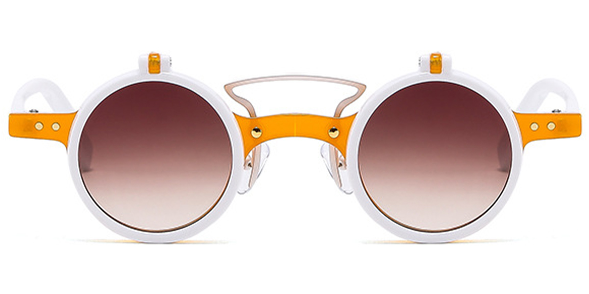 Round Sunglasses pattern-white+gradient_amber