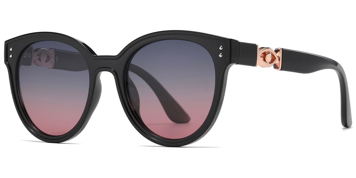 Round Sunglasses bright_black+grey-pink