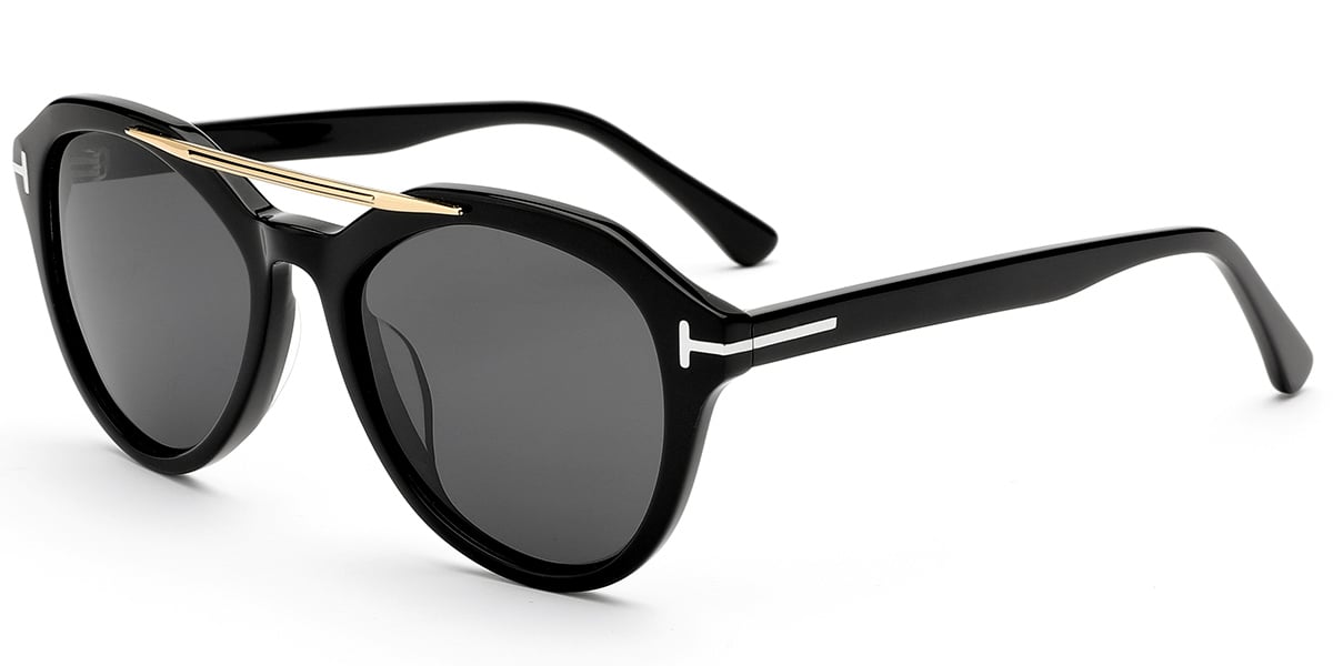 Acetate Aviator Sunglasses black+dark_grey_polarized