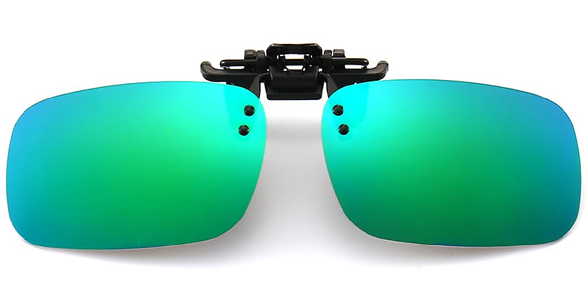 Rectangle Clip-ons black+mirrored_green_polarized