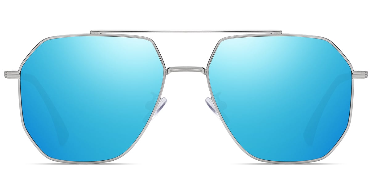 Aviator Sunglasses silver+mirrored_ice_blue_polarized