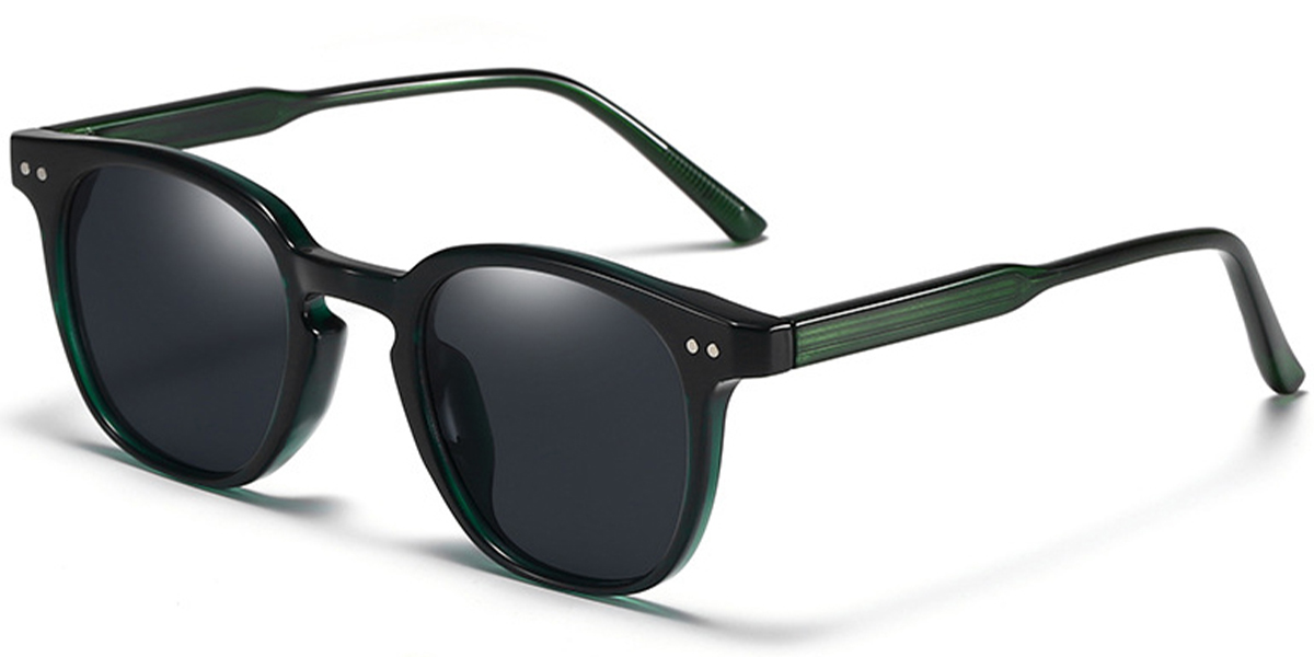 Square Sunglasses translucent-green+dark_grey_polarized