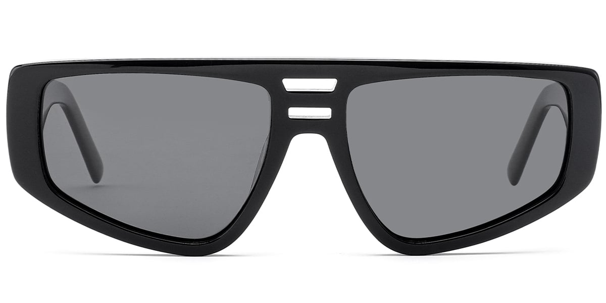 Acetate Geometric Sunglasses bright_black+dark_grey_polarized