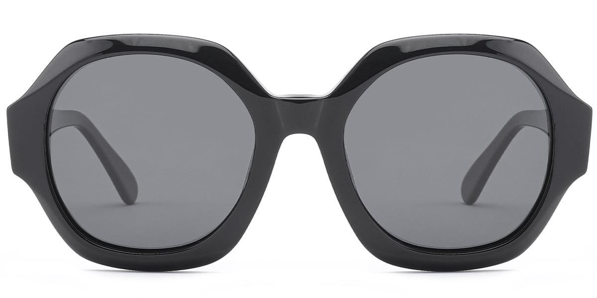 Acetate Geometric Sunglasses bright_black+dark_grey_polarized