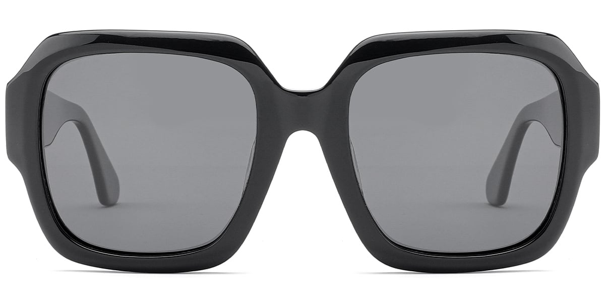 Acetate Square Sunglasses bright_black+dark_grey_polarized