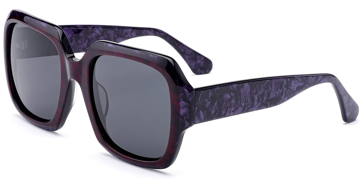 Acetate Square Sunglasses pattern-purple+dark_grey_polarized