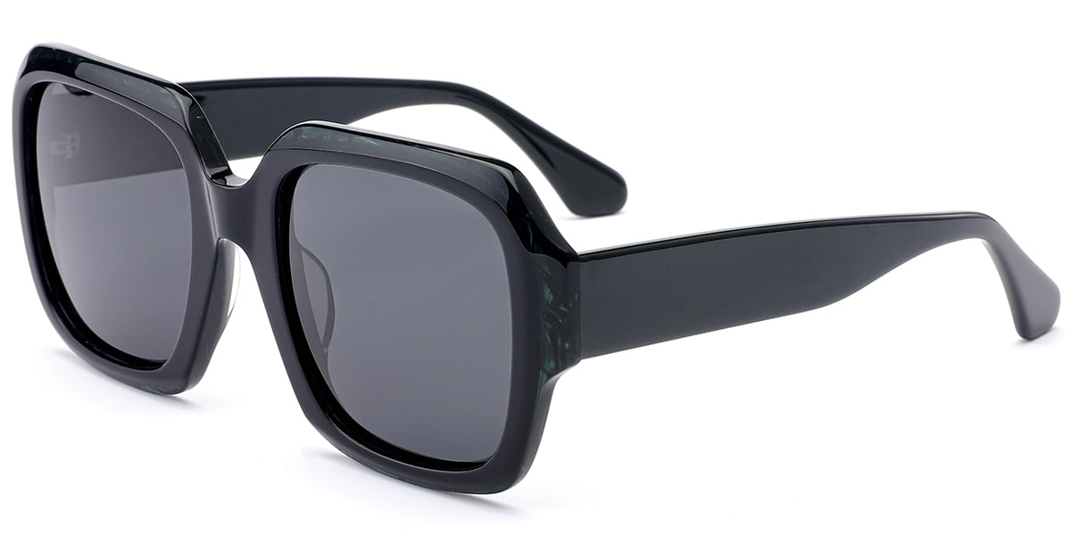 Acetate Square Sunglasses pattern-green+dark_grey_polarized